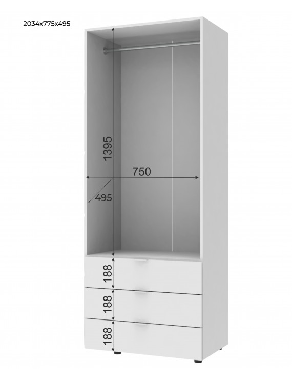 Комплект шаф для одягу Doros Гелар (3 шт.) 193,2х49,5х203,4 см Білий (DRS-011181)