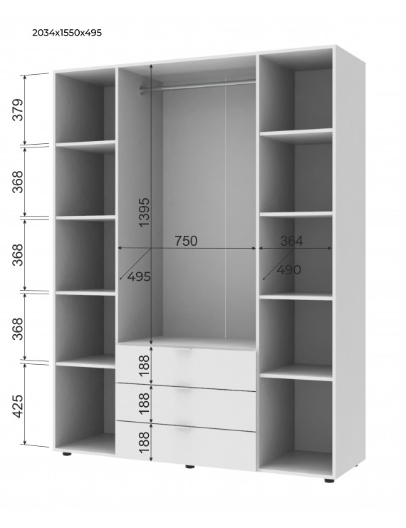 Комплект шаф для одягу Doros Гелар (2 шт.) 271,2х49,5х203,4 см Білий (DRS-011172)