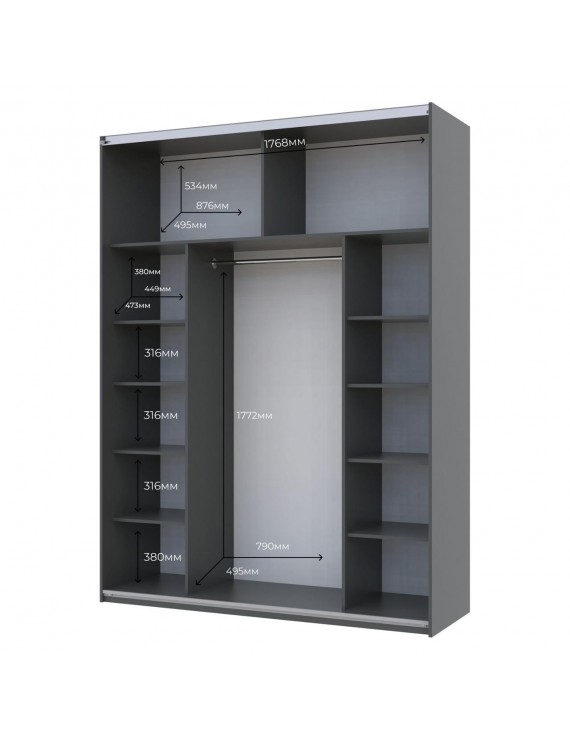Шафа-купе двохдверна Doros G-Caiser 180х60х240 см Графіт/Дуб евок/1 Чорне скло (DRS-011228)