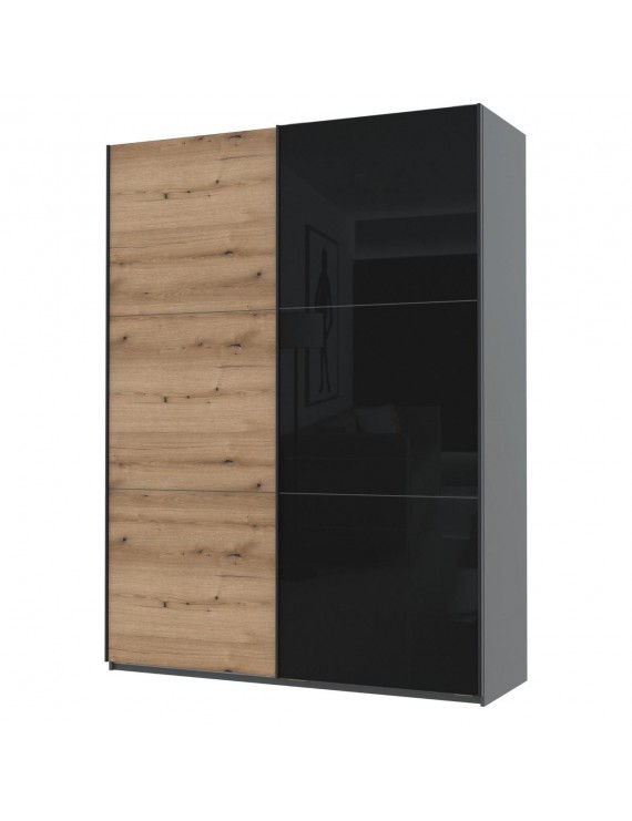 Шафа-купе двохдверна Doros G-Caiser 180х60х240 см Графіт/Дуб евок/1 Чорне скло (DRS-011228)