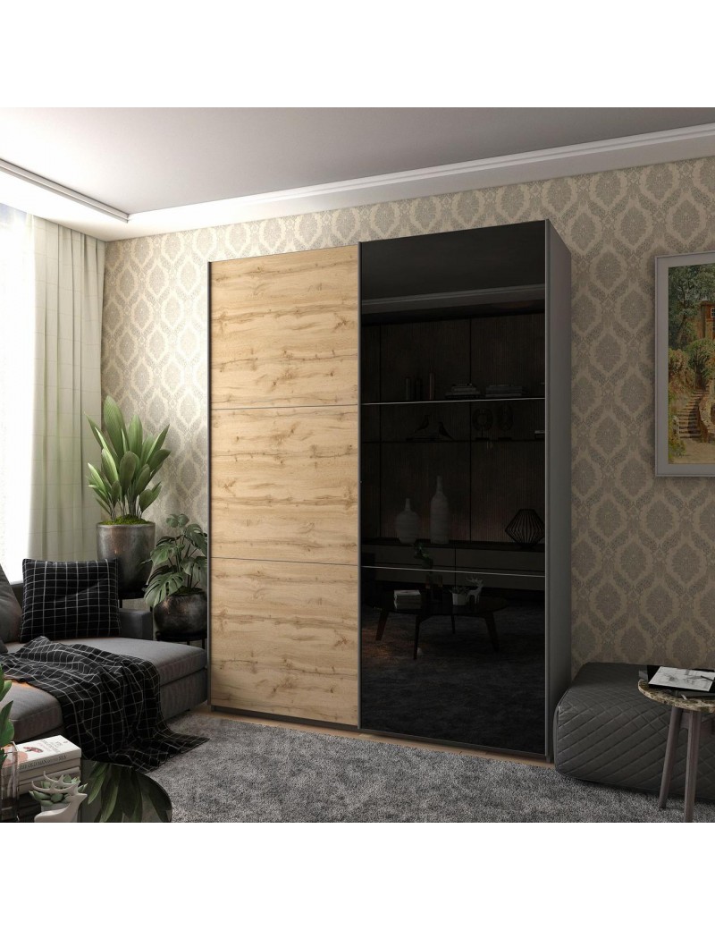 Шафа-купе двохдверна Doros G-Caiser 180х60х240 см Графіт/Дуб евок/1 Чорне скло (DRS-011228)