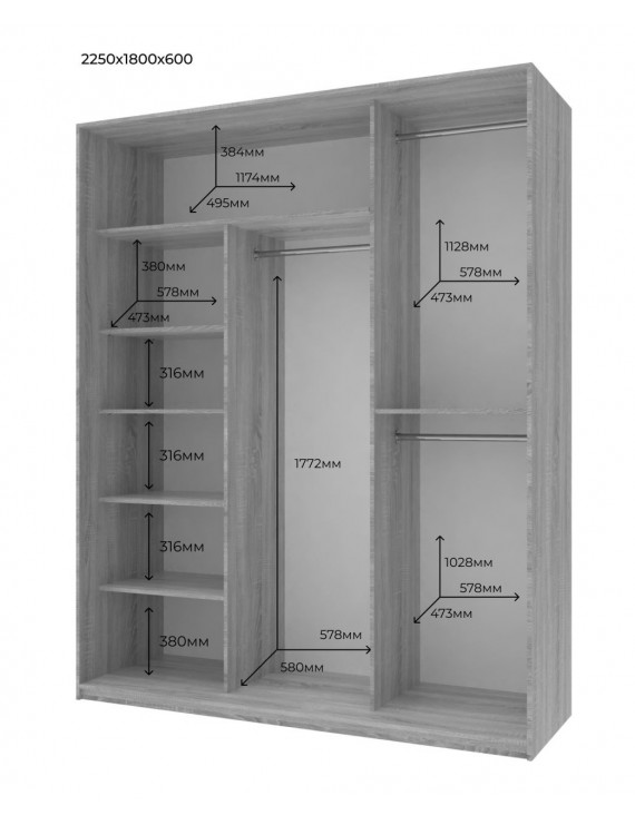 Шафа-купе Doros Сіті Лайт Кашемір 1 ДСП / 2 дзеркала 180х60х225 (80736368)