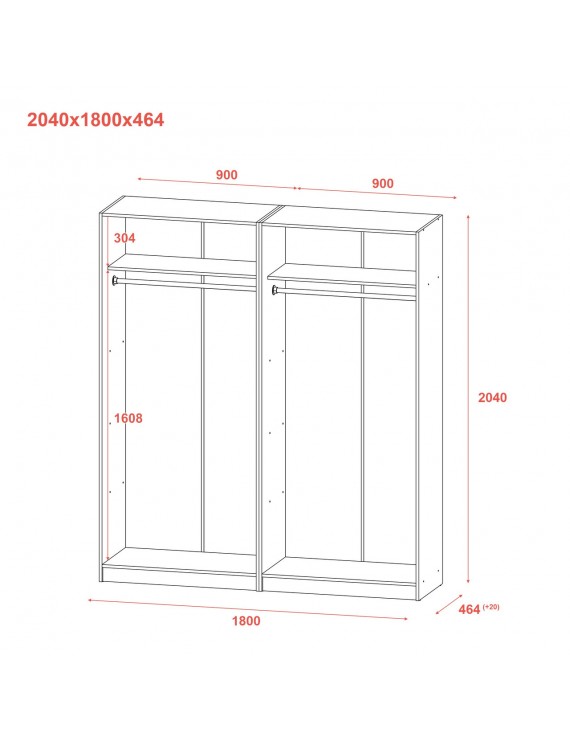 Шафа для одягу Doros Промо Антрацит 2+2 ДСП 180х48х204 (42005333) (DRS-012163)