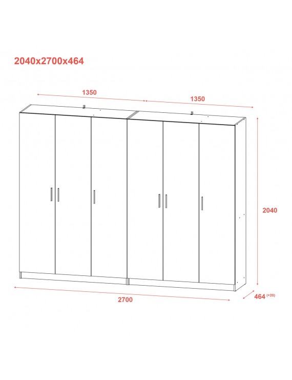 Шафа для одягу Doros Промо Сірий 3+3 ДСП 270х48х204 DRS-011629 (80737768)