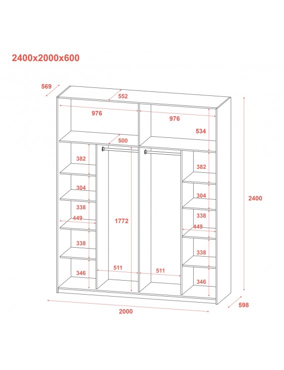 Шафа купе Doros G-Caiser Графіт/Графіт 2 ДСП / 3 частини 200х60х240 (DRS-011848)