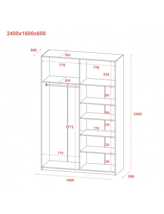 Шафа купе Doros G-Caiser Антрацит/Дуб Евок 1 ДСП / 1 дзеркало / 3 частини 160х60х240 (42005413) (DRS-012246)