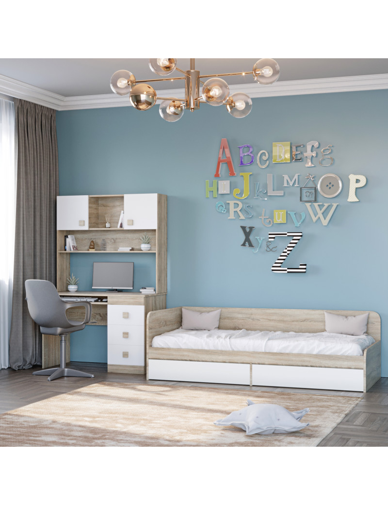 Спальня Дитяча Еверест Соната Комплект 9 (модульна - 3 елементи) дуб сонома + білий (DTM-2594)