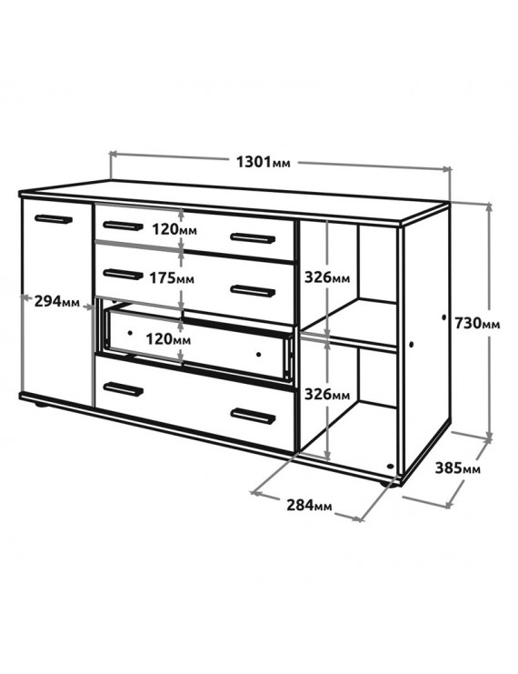 Комод для речей Еверест К-4 (телескопи) 130х38х73 Дуб сонома/Білий (DTM-073852)