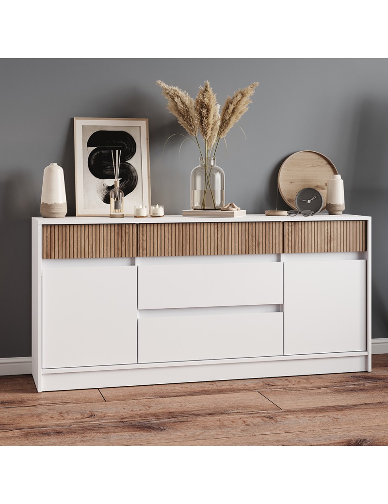 Великий комод із дверима та шухлядами Еверест Стайл-1600 160,2х39х75,4 см Німфея Альба (білий)/Канелла (DTM-073571)