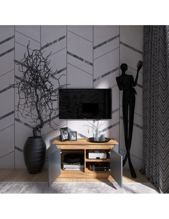 Тумба 2-х дверна закрита Еверест Нордік-980 98х38х53 см Графіт + Дуб крафт золотий (DTM-5526)