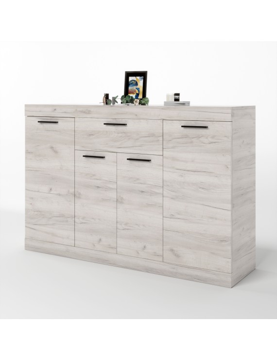 Великий комод Еверест з дверцятами та ящиком Соната-7 140х38х94 дуб крафт білий (DTM-2705)