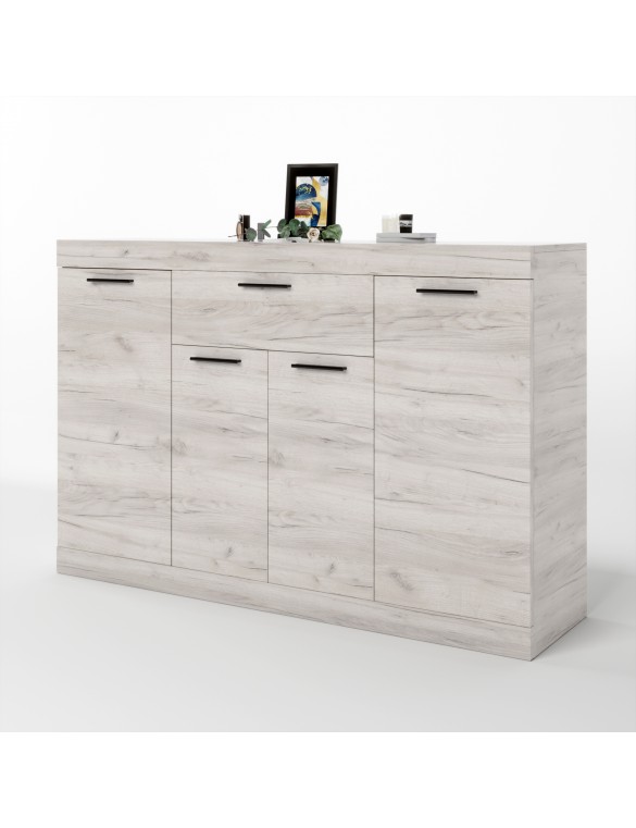 Великий комод Еверест з дверцятами та ящиком Соната-7 140х38х94 дуб крафт білий (DTM-2705)
