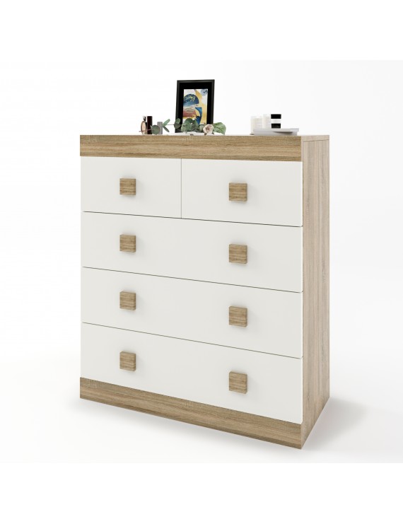 Комод для речей Еверест на 5 ящиків Соната-3 80х38х94 дуб сонома + білий (DTM-2031)