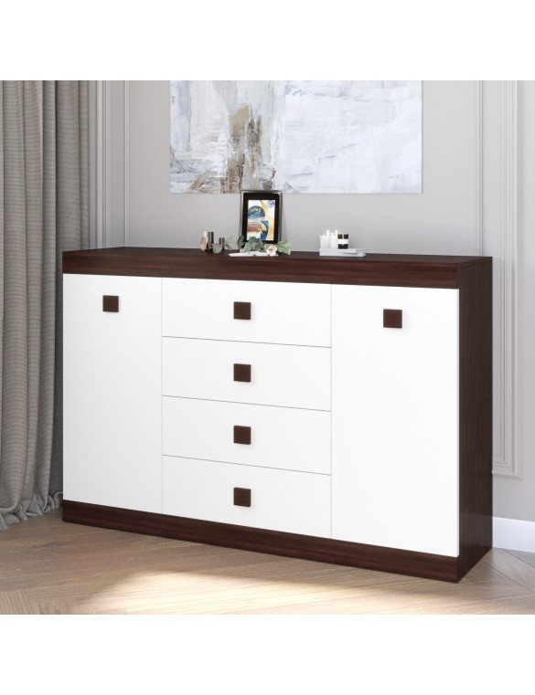 Великий комод Еверест на 4 ящики Соната-8 140х38х94 венге темний + білий (DTM-2015)