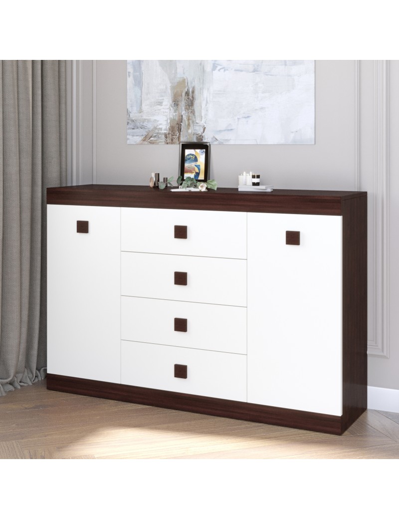 Великий комод Еверест на 4 ящики Соната-8 140х38х94 венге темний + білий (DTM-2015)