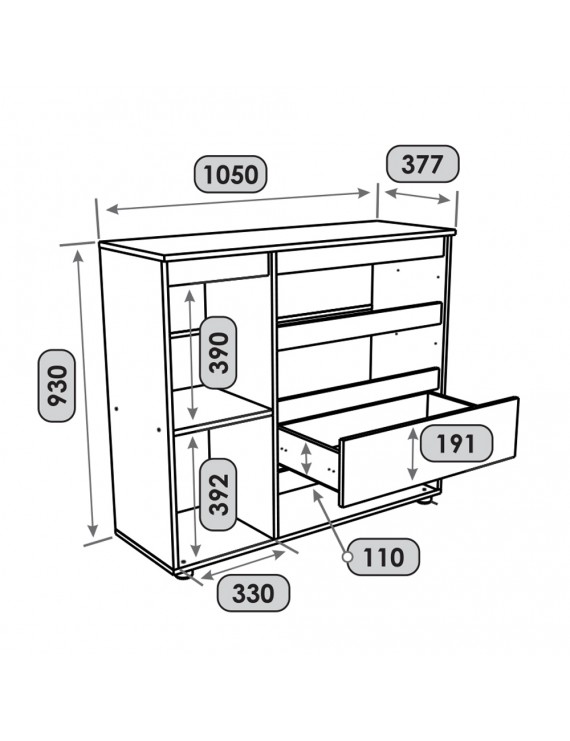 Комод Еверест КЛ-3 Лайт (телескопічні) 105х38х93 см Дуб Крафт білий (DTM-071076)