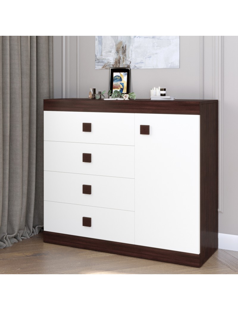 Комод з дверима та 4-ма ящиками Еверест Соната-5 105х38х94 венге темний/білий (DTM-2064)