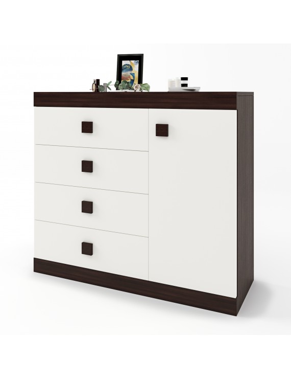 Комод з дверима та 4-ма ящиками Еверест Соната-5 105х38х94 венге темний/білий (DTM-2064)