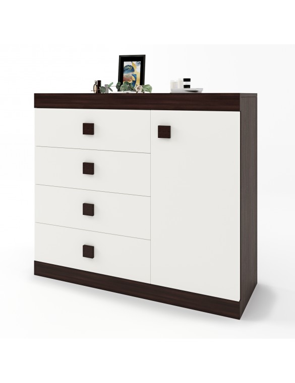 Комод з дверима та 4-ма ящиками Еверест Соната-5 105х38х94 венге темний/білий (DTM-2064)