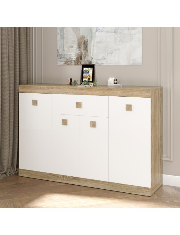 Великий комод Еверест з дверима та ящиком Соната-7 140х38х94 дуб сонома + білий (DTM-2016)