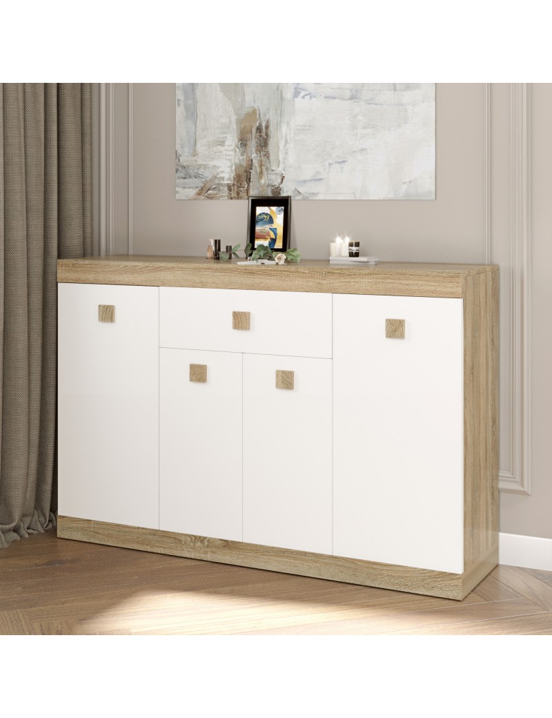 Великий комод Еверест з дверима та ящиком Соната-7 140х38х94 дуб сонома + білий (DTM-2016)