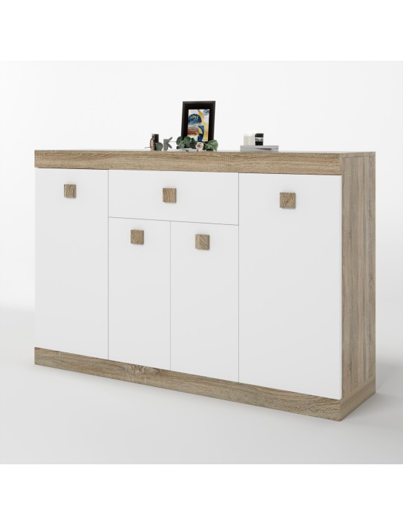 Великий комод Еверест з дверима та ящиком Соната-7 140х38х94 дуб сонома + білий (DTM-2016)
