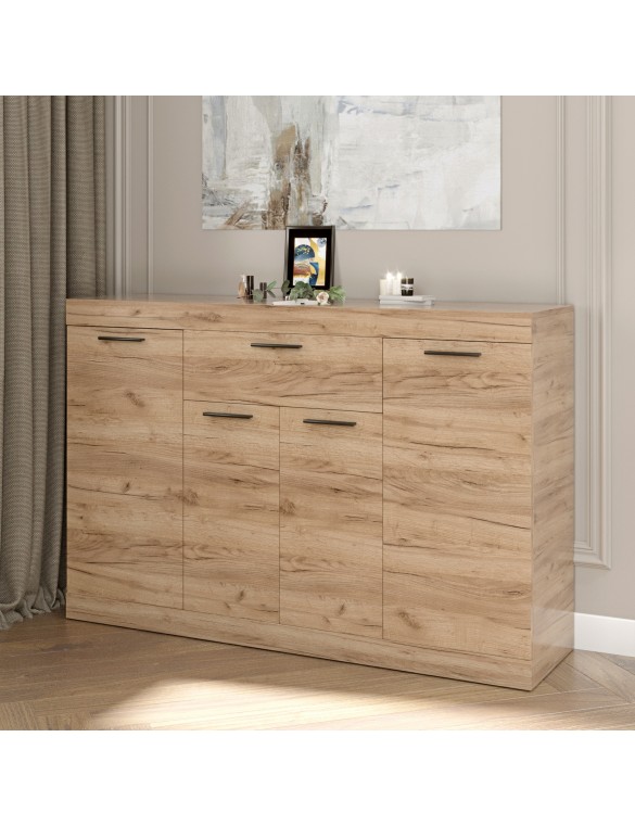 Великий комод Еверест з дверцятами та ящиком Соната-7 140х38х94 дуб крафт золотий (DTM-2706)