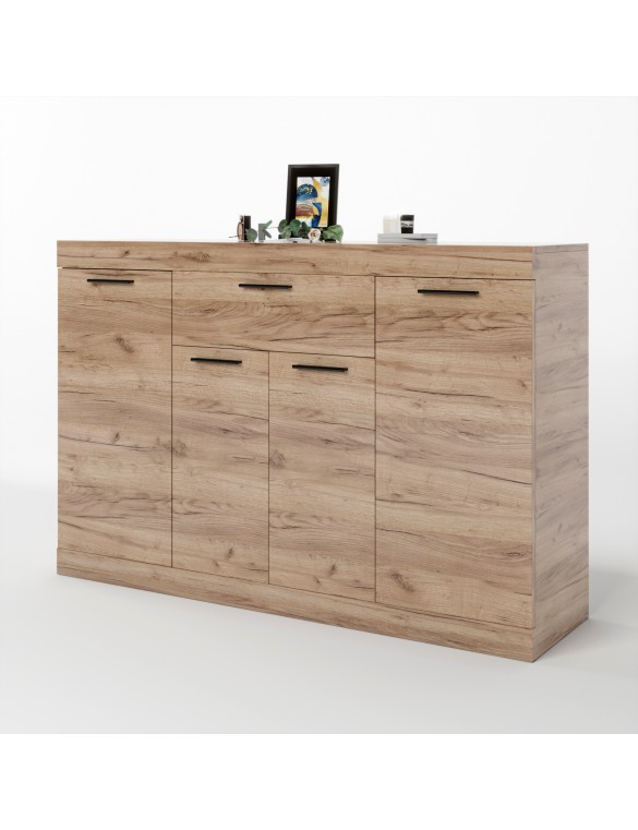 Великий комод Еверест з дверцятами та ящиком Соната-7 140х38х94 дуб крафт золотий (DTM-2706)