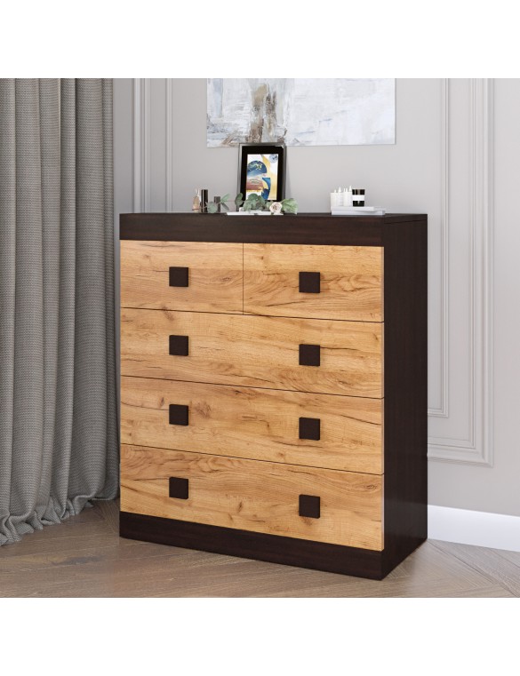 Комод для речей Еверест на 5 ящиків Соната-3 80х38х94 венге темний + дуб крафт золотий (DTM-2032)