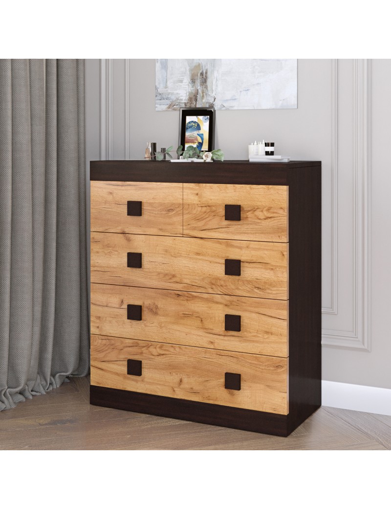 Комод для речей Еверест на 5 ящиків Соната-3 80х38х94 венге темний + дуб крафт золотий (DTM-2032)
