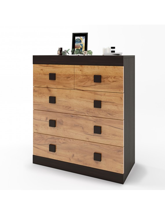 Комод для речей Еверест на 5 ящиків Соната-3 80х38х94 венге темний + дуб крафт золотий (DTM-2032)