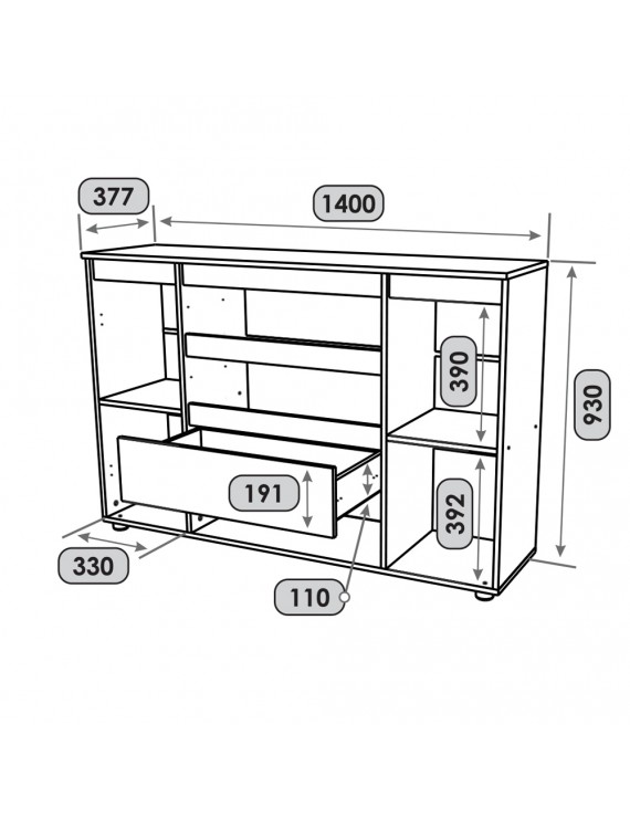 Комод Еверест КЛ-4 Лайт (телескопічні) 140х38х93 см Дуб Крафт білий (DTM-071077)