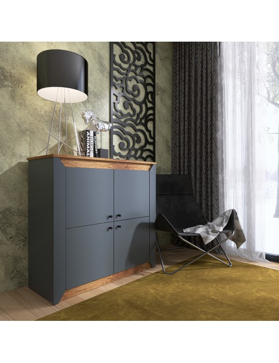 Тумба 4-х дверна закрита Еверест Нордік-980 98х38х92 см Графіт + Дуб крафт золотий (DTM-5528)