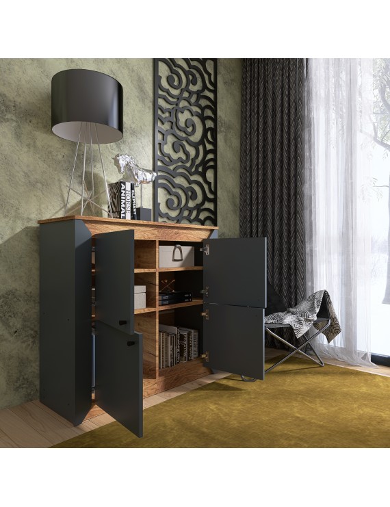 Тумба 4-х дверна закрита Еверест Нордік-980 98х38х92 см Графіт + Дуб крафт золотий (DTM-5528)