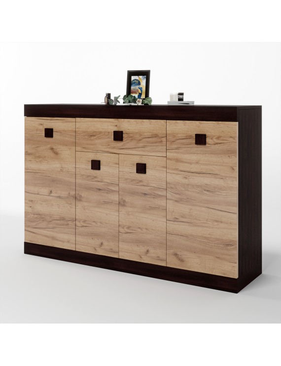 Великий комод Еверест з дверима та ящиком Соната-7 140х38х94 венге темний + дуб крафт золотий (DTM-2017)