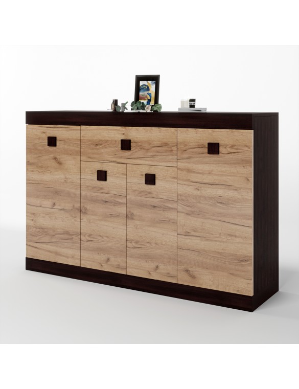 Великий комод Еверест з дверима та ящиком Соната-7 140х38х94 венге темний + дуб крафт золотий (DTM-2017)