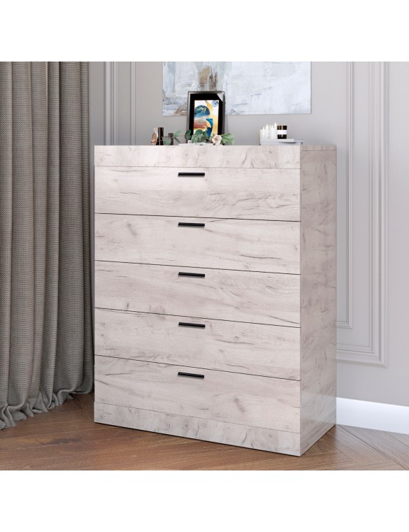 Високий комод Еверест на 5 ящиків Соната-2 80х38х101 дуб крафт білий (DTM-2695)
