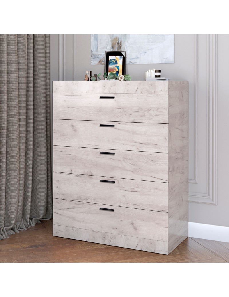 Високий комод Еверест на 5 ящиків Соната-2 80х38х101 дуб крафт білий (DTM-2695)