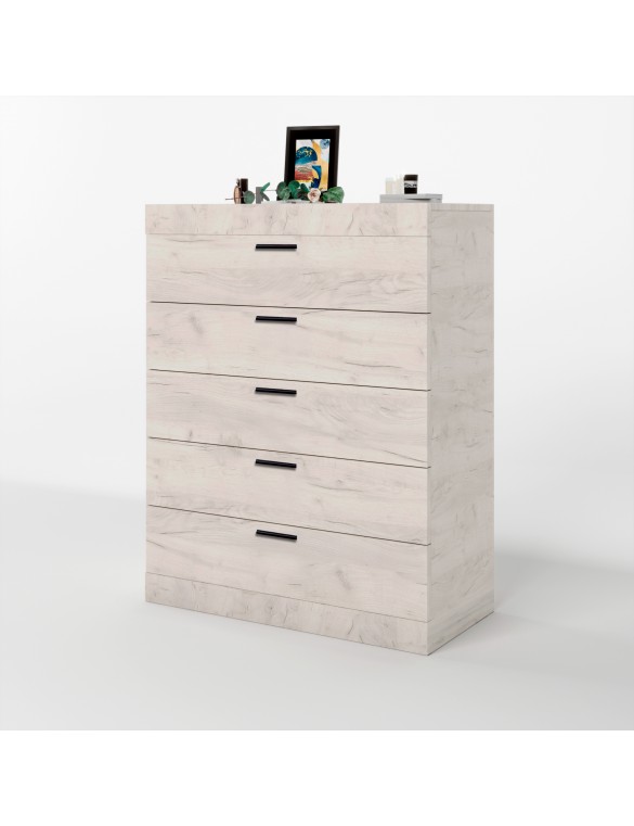 Високий комод Еверест на 5 ящиків Соната-2 80х38х101 дуб крафт білий (DTM-2695)