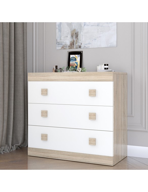 Комод Еверест на 3 ящики Соната-1 80х38х75 дуб сонома + білий (DTM-2044)