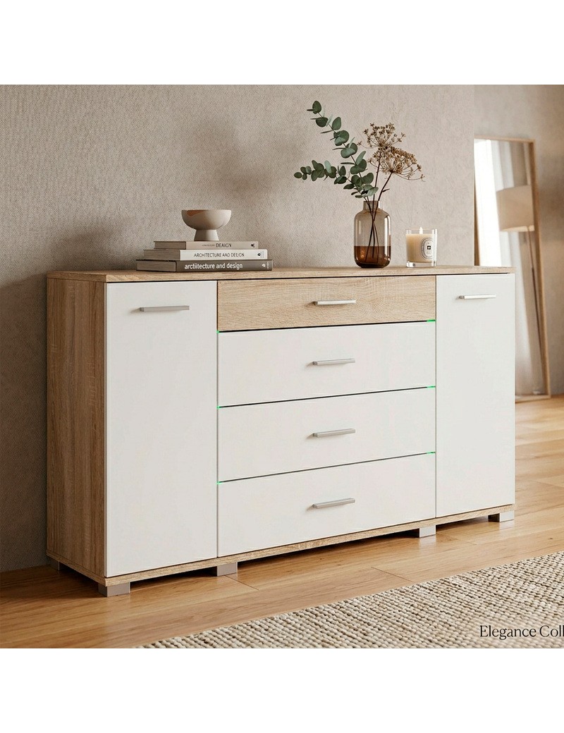 Комод для вітальні Еверест Бриз К-6 (телескопи) 130х38х72.5 Дуб сонома/Білий (DTM-073867)