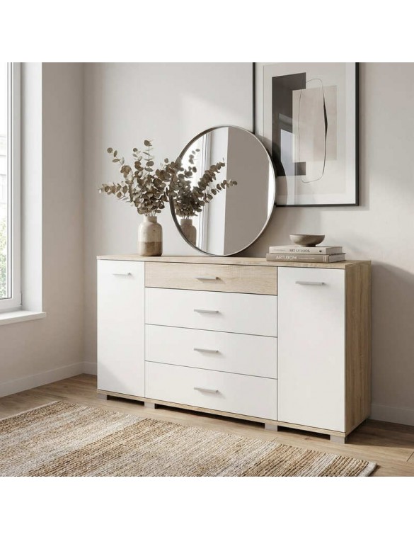 Комод для вітальні Еверест Бриз К-6 (телескопи) 130х38х72.5 Дуб сонома/Білий (DTM-073867)