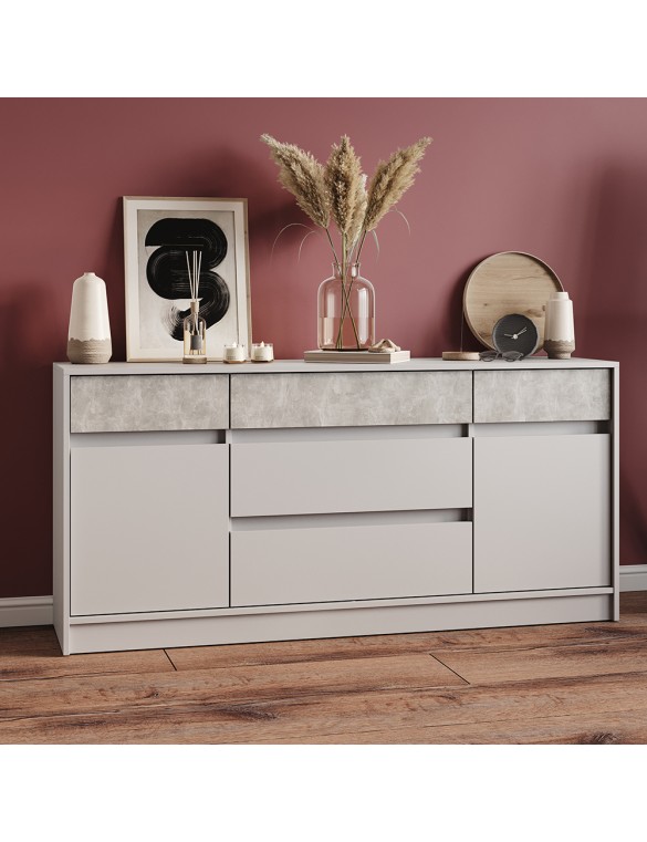 Великий комод із дверима та шухлядами Еверест Стайл-1600 160,2х39х75,4 см Кашемір/Бетон (DTM-071159)