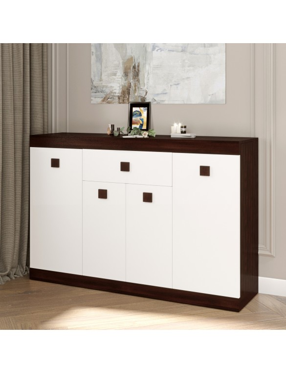Великий комод Еверест з дверима та ящиком Соната-7 140х38х94 венге темний + білий (DTM-2018)