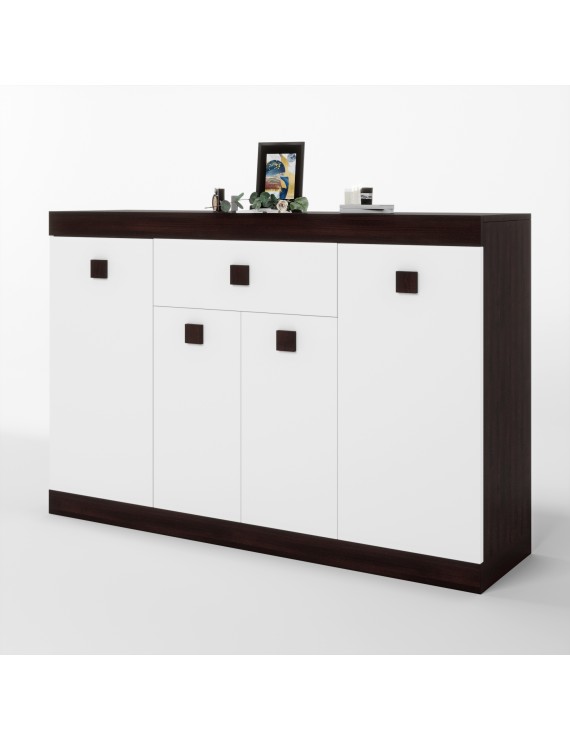 Великий комод Еверест з дверима та ящиком Соната-7 140х38х94 венге темний + білий (DTM-2018)