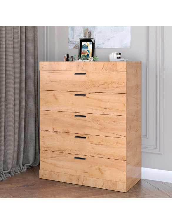 Високий комод Еверест на 5 ящиків Соната-2 80х38х101 дуб крафт золотий (DTM-2696)