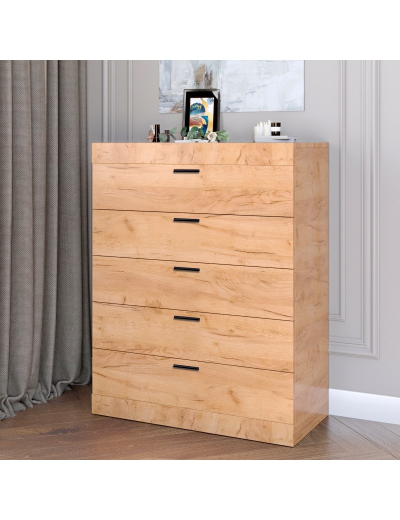 Високий комод Еверест на 5 ящиків Соната-2 80х38х101 дуб крафт золотий (DTM-2696)