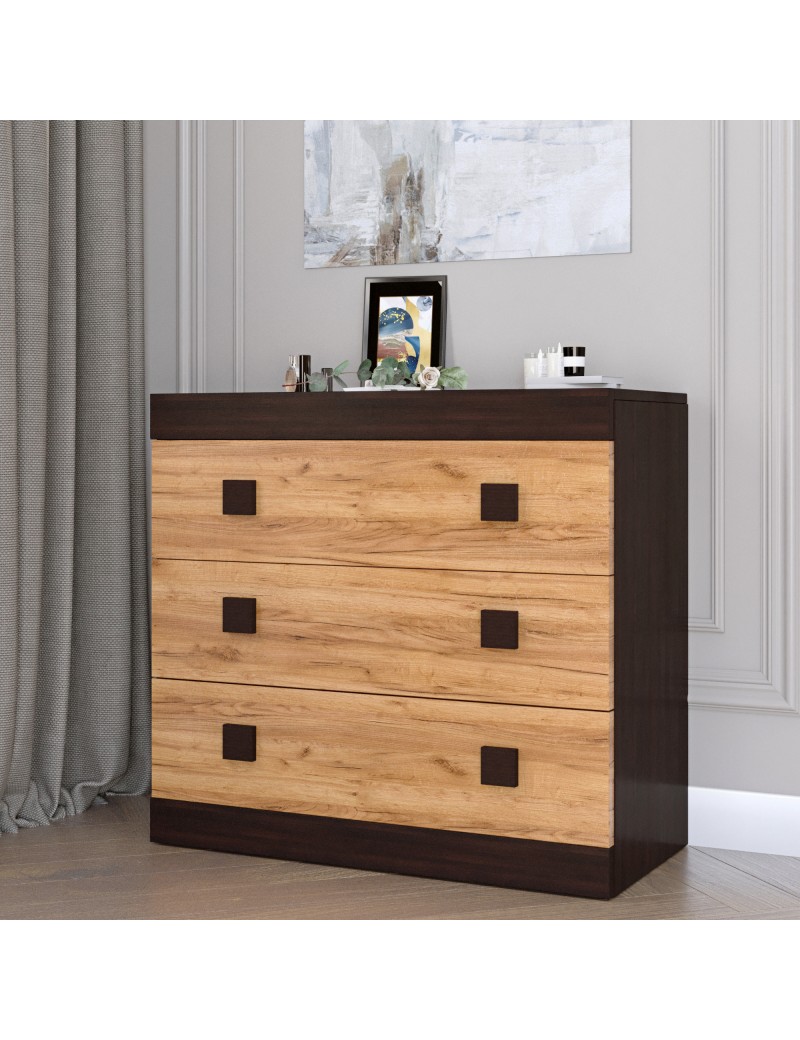 Комод Еверест на 3 ящики Соната-1 80х38х75 венге темний + дуб крафт золотий (DTM-2045)