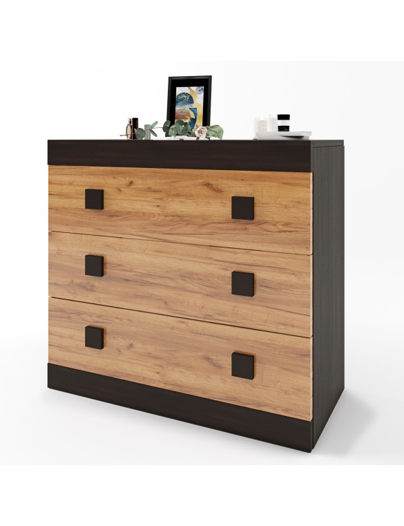 Комод Еверест на 3 ящики Соната-1 80х38х75 венге темний + дуб крафт золотий (DTM-2045)