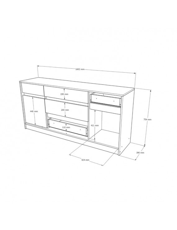 Великий комод із дверима та шухлядами Еверест Стайл-1600 160,2х39х75,4 см Кашемір/Дуб крафт сірий (DTM-071156)
